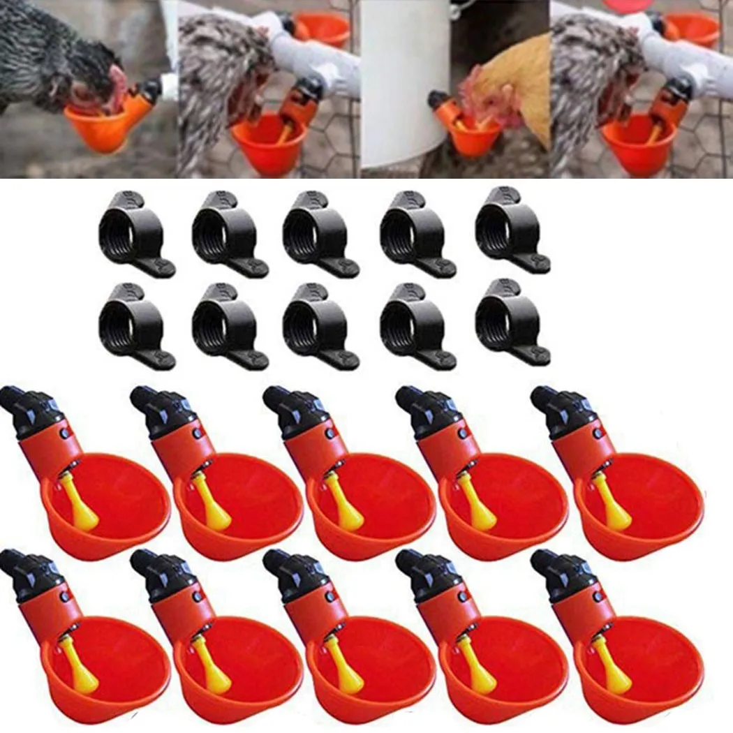 

10Pcs Plastic Feed Automatic Bird Coop Poultry Chicken Fowl Drinker Water Drinking Cups Birds Fresh Water Providing Tool