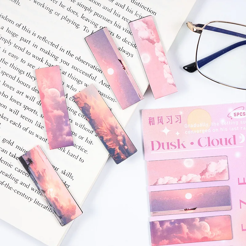 5pcs/pack Magnetic bookmark beautiful scenery clouds simple literary pattern bookmark Reading tool School office supplies butterfly magnetic bookmarks