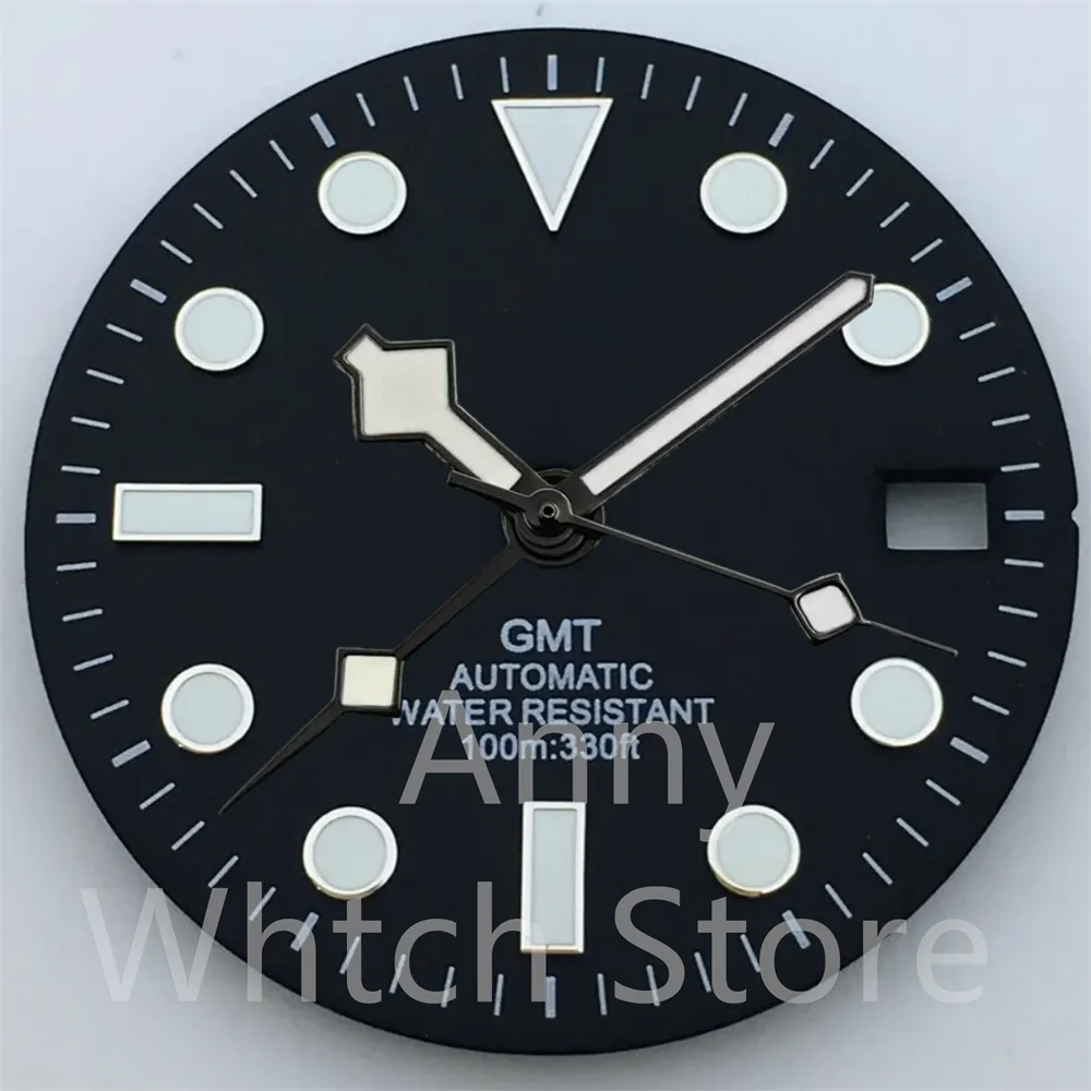 Green Luminous GMT Watch Dial with Four Hands - Premium 29mm Replacement Part