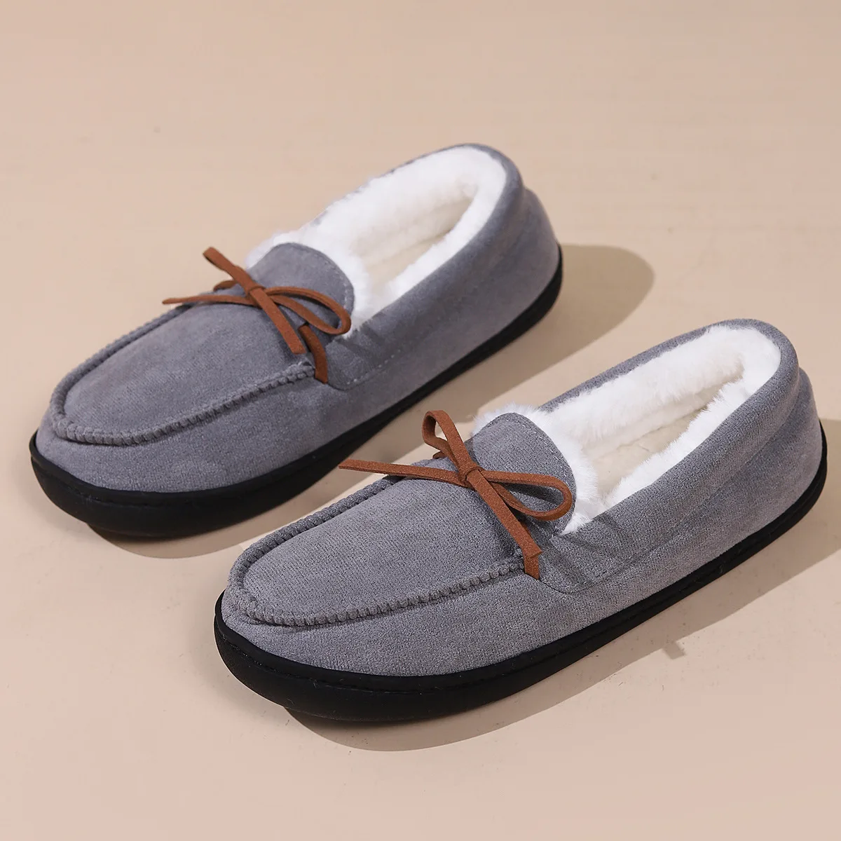 Women Cotton Shoes Winter Fuzzy Casual Antiskid Outdoor Cute Bow Plush House Warm Cozy Fluffy Shoe