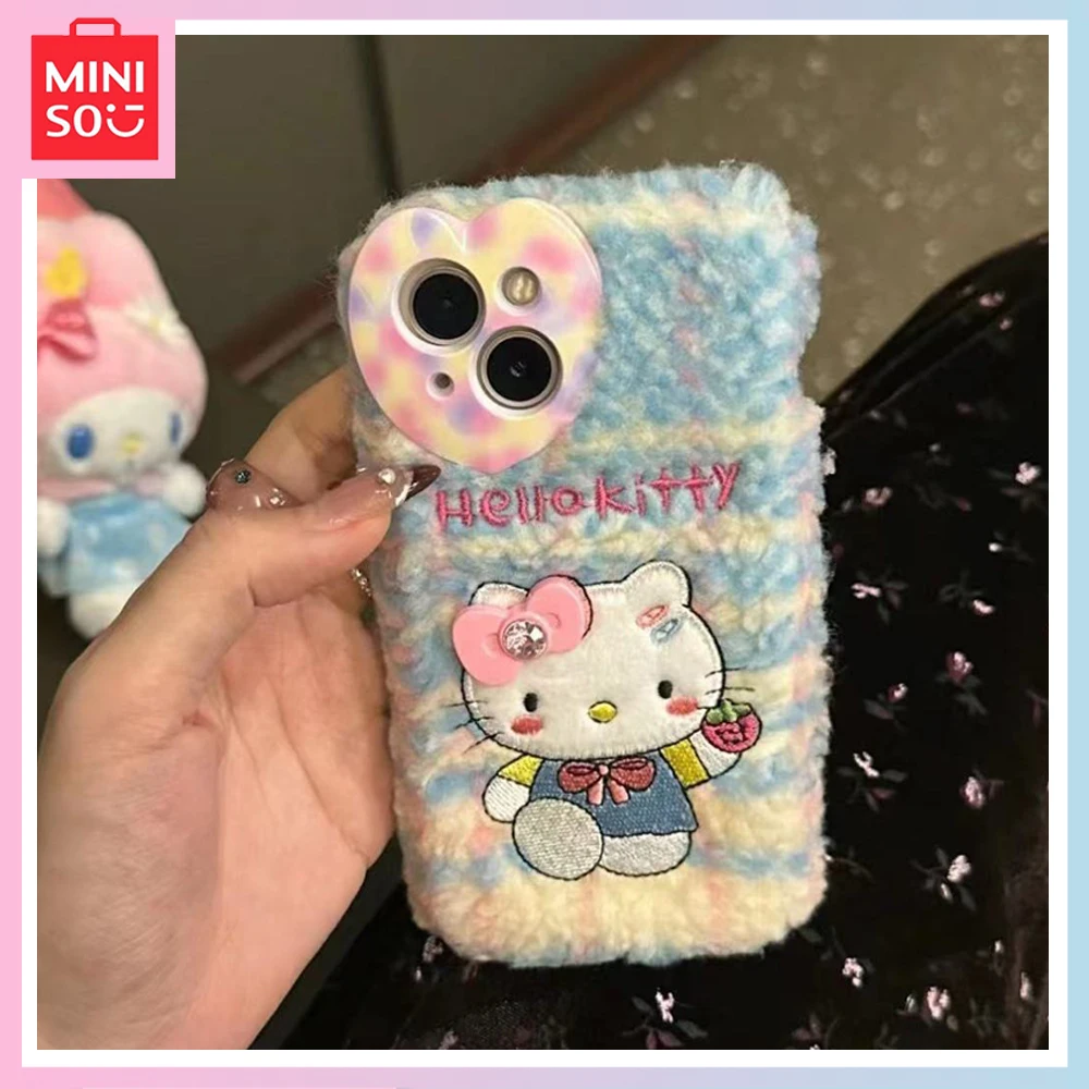 

Miniso Cartoon Plush Embroidery Hellokitty Y2K Sweet Kawaii Suitable for Iphone 15 Promax New Iphone 13 Full Package Phone Case