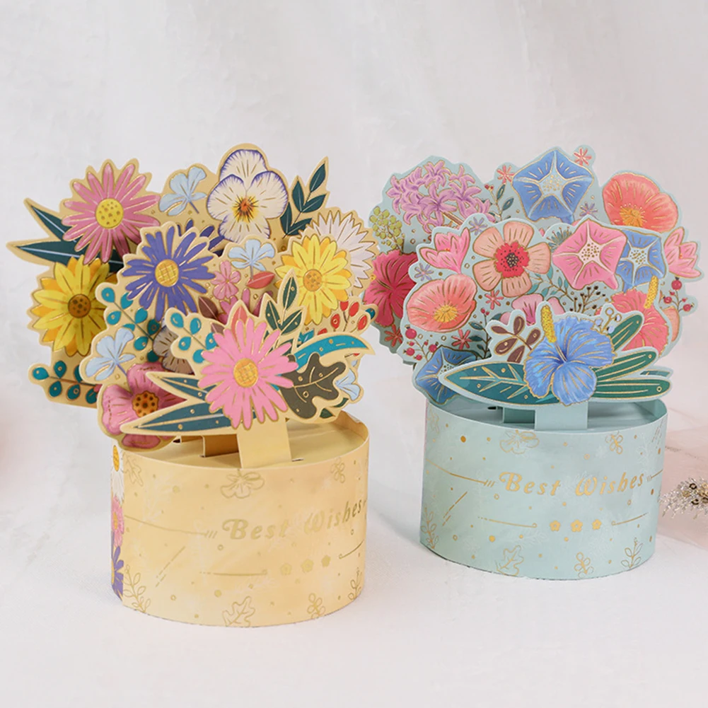 

1set Greeting Card 3D Eject Mixed Festival Gift Flower Bouquet Greeting Card Mother's Day Festive Party Supplies Accessories