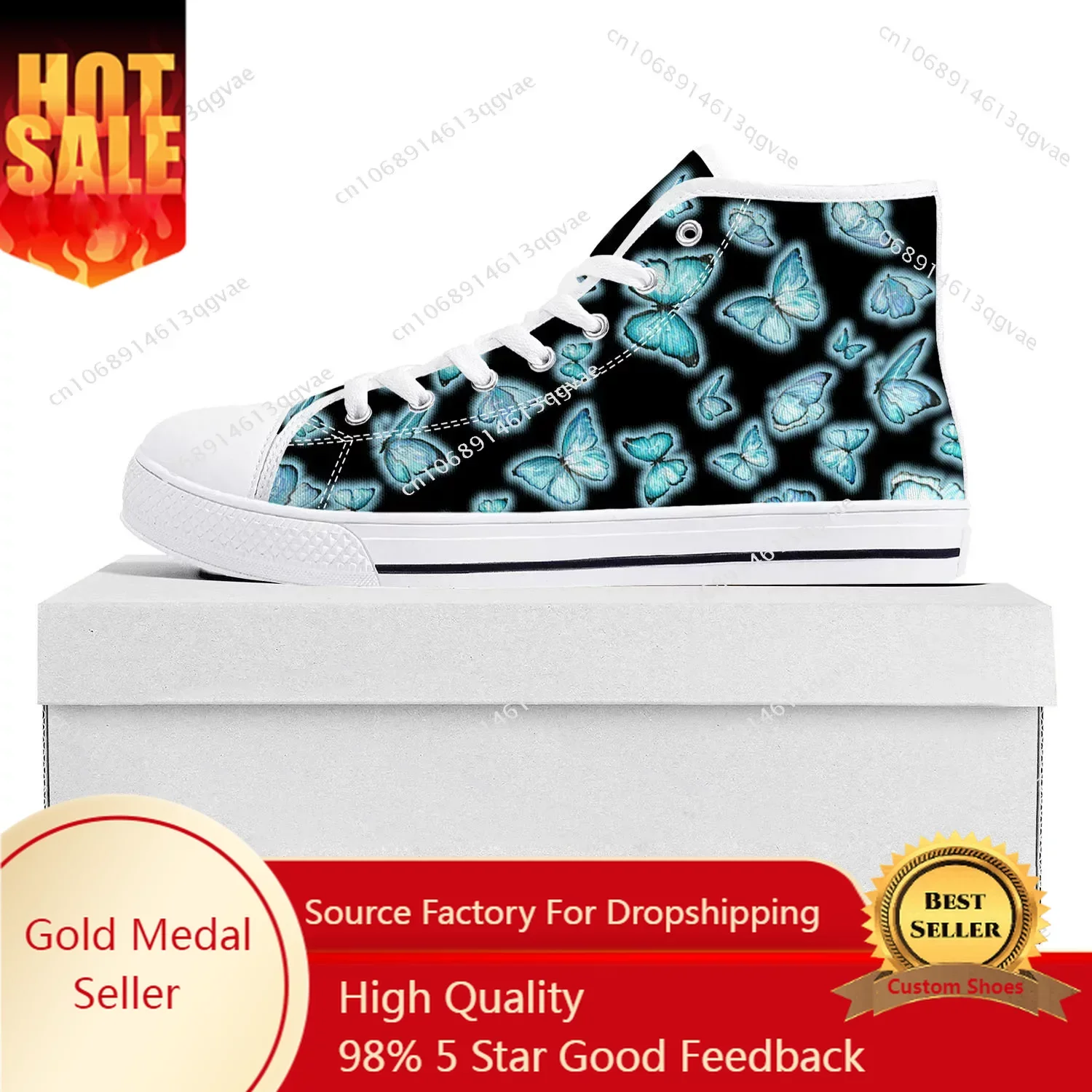 Butterfly Prints High Top High Quality Sneakers Mens Womens Teenager Canvas Sneaker Casual Couple Shoes Custom Made Shoe White