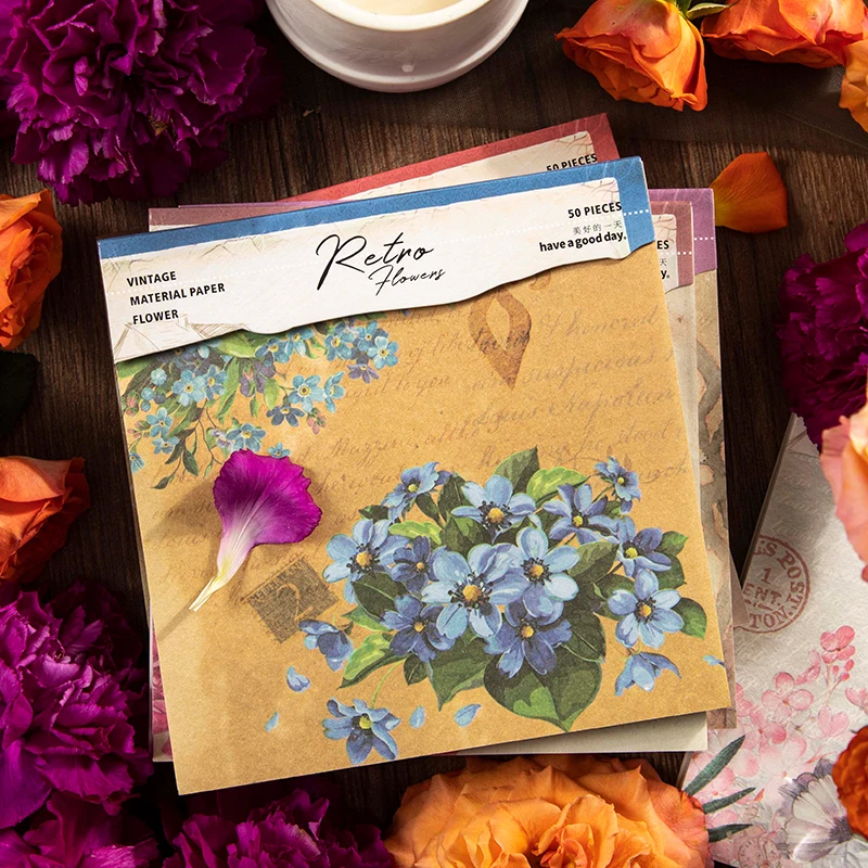 

50 листов в упаковке, Книга в стиле ретро, классический цветок, «сделай сам», декоративная бумага для рукописного письма, бумага, 6 моделей