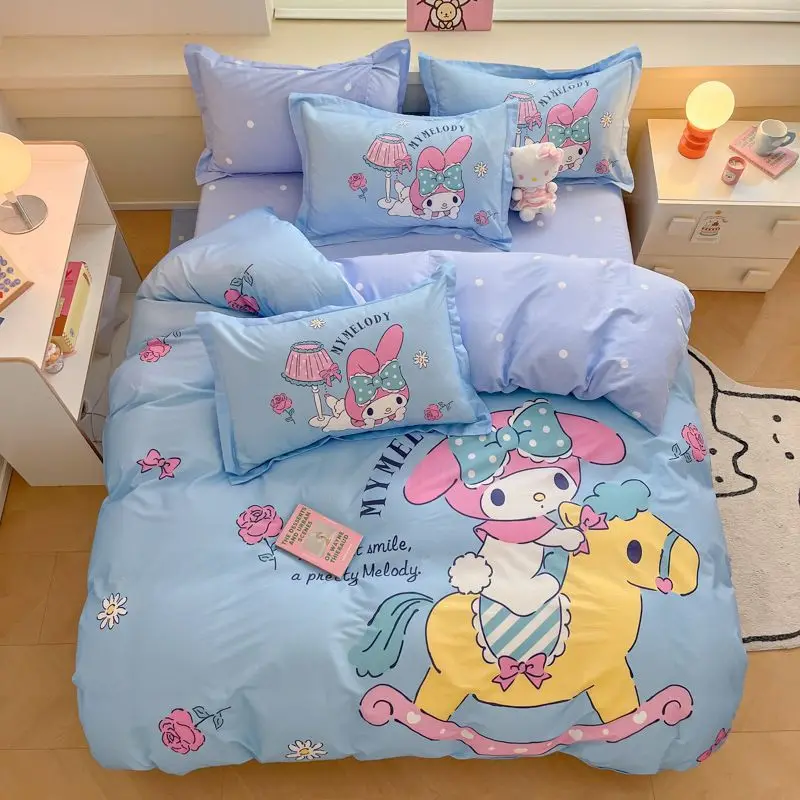 

New Hello kitty Cinnamoroll My melody cartoon kawaii cotton 4pcs anime creative cotton printing comfortable and soft bedding