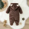 Baby Boy Bear Pattern Hooded Fluffy Fleece Jumpsuit 2
