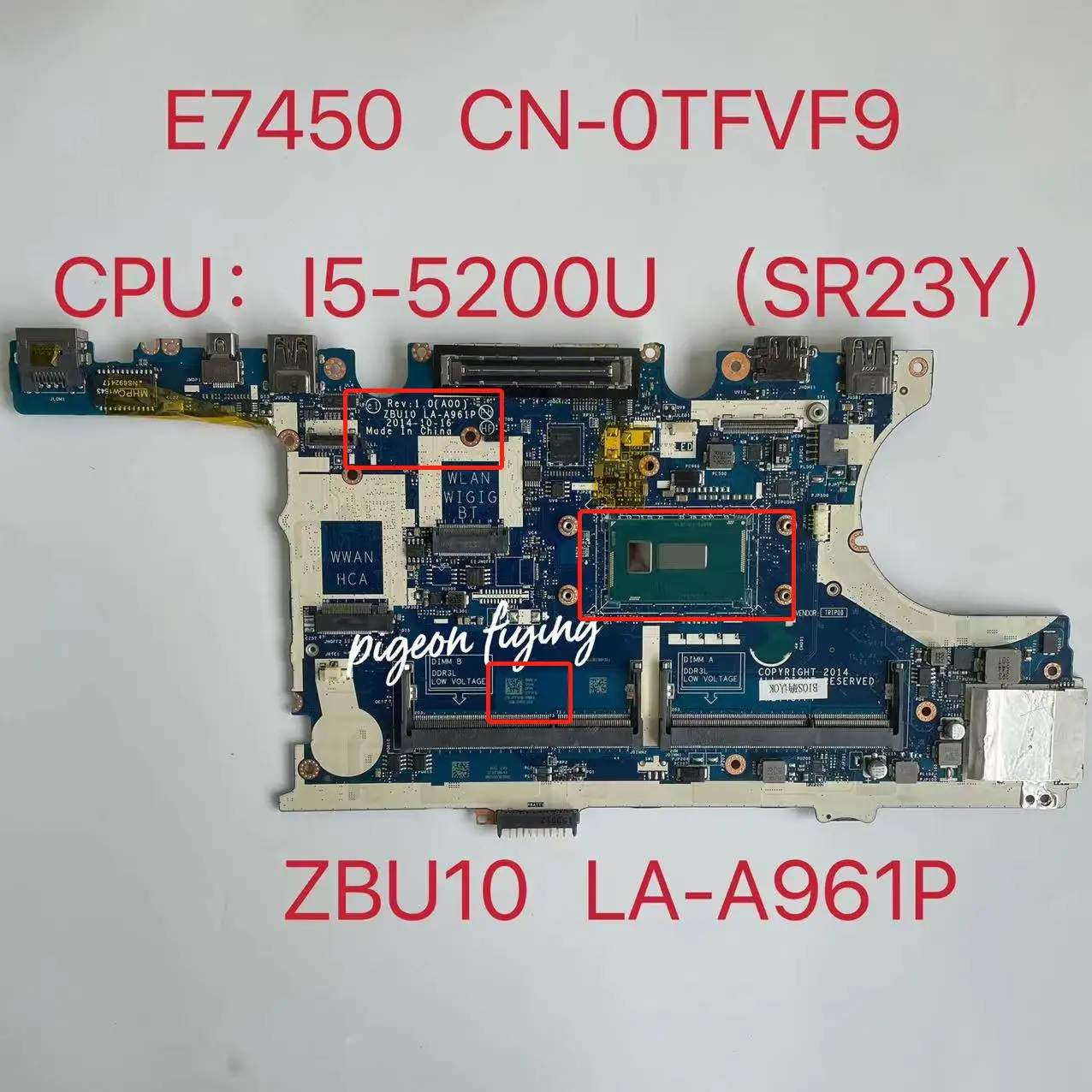 Zbu10 La-A961P Per Latitude E7450 7450 Scheda Madre Del Computer Portatile Cpu:I5-5200U / I5-5300U Ddr3 Cn-0R1Vjd Scheda Madre Cn-0Tfvf9