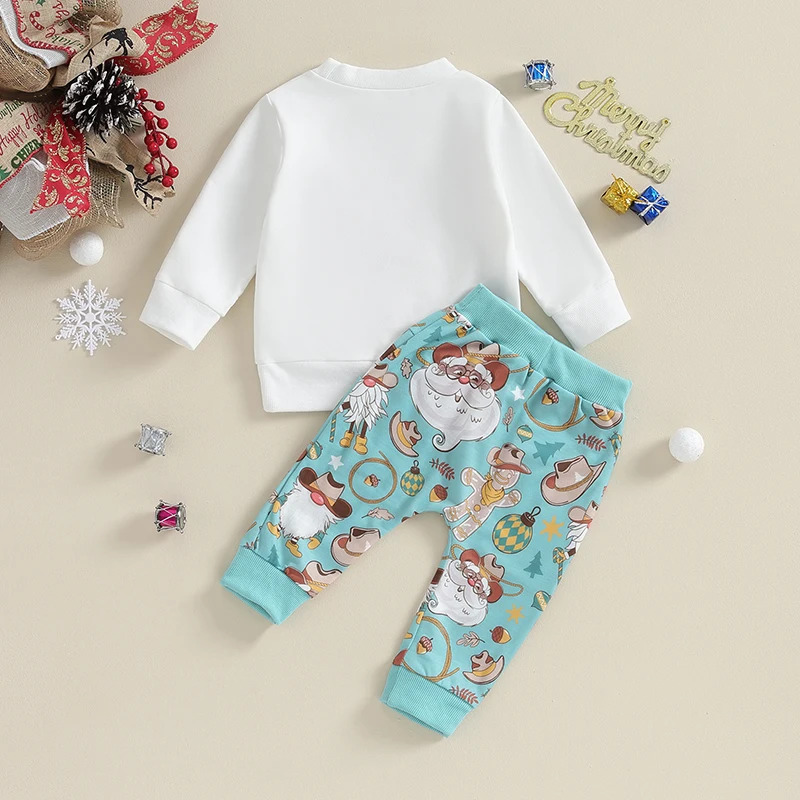 

Рождественская одежда для маленьких мальчиков, Топ с длинным рукавом и штаны с рождественским принтом, комплект из 2 предметов, осенне-зимняя одежда