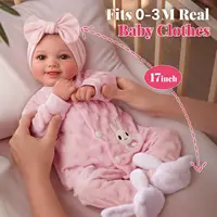 17-Inch Reborn Baby Doll Sunny – Lifelike Realistic Soft Vinyl Poseable Newborn with Smiling Face & Accessories, Gift for Kids A 4