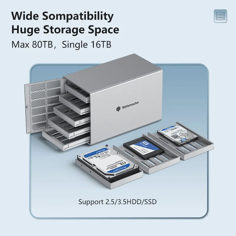Yottamaster-外部ハードドライブ、5ベイ、USB 3.0、3.5 