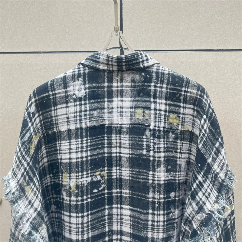 Women's shirt New retro pure cotton collar long sleeved top for autumn 2025 washed tassel Women's blouse y2k loose fit Thin coat - Image 4