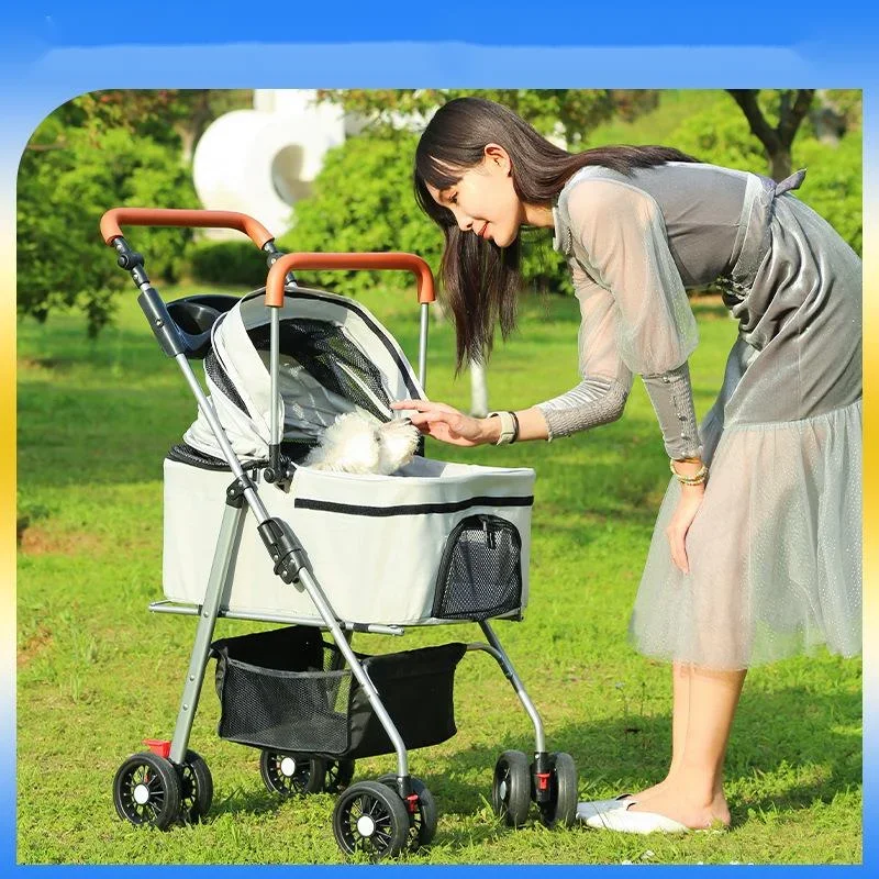 Cochecito para mascotas para perros, gatos y perros, bolsa ligera y plegable, empuje externo desmontable, caminar para perros, transporte desmontable 3