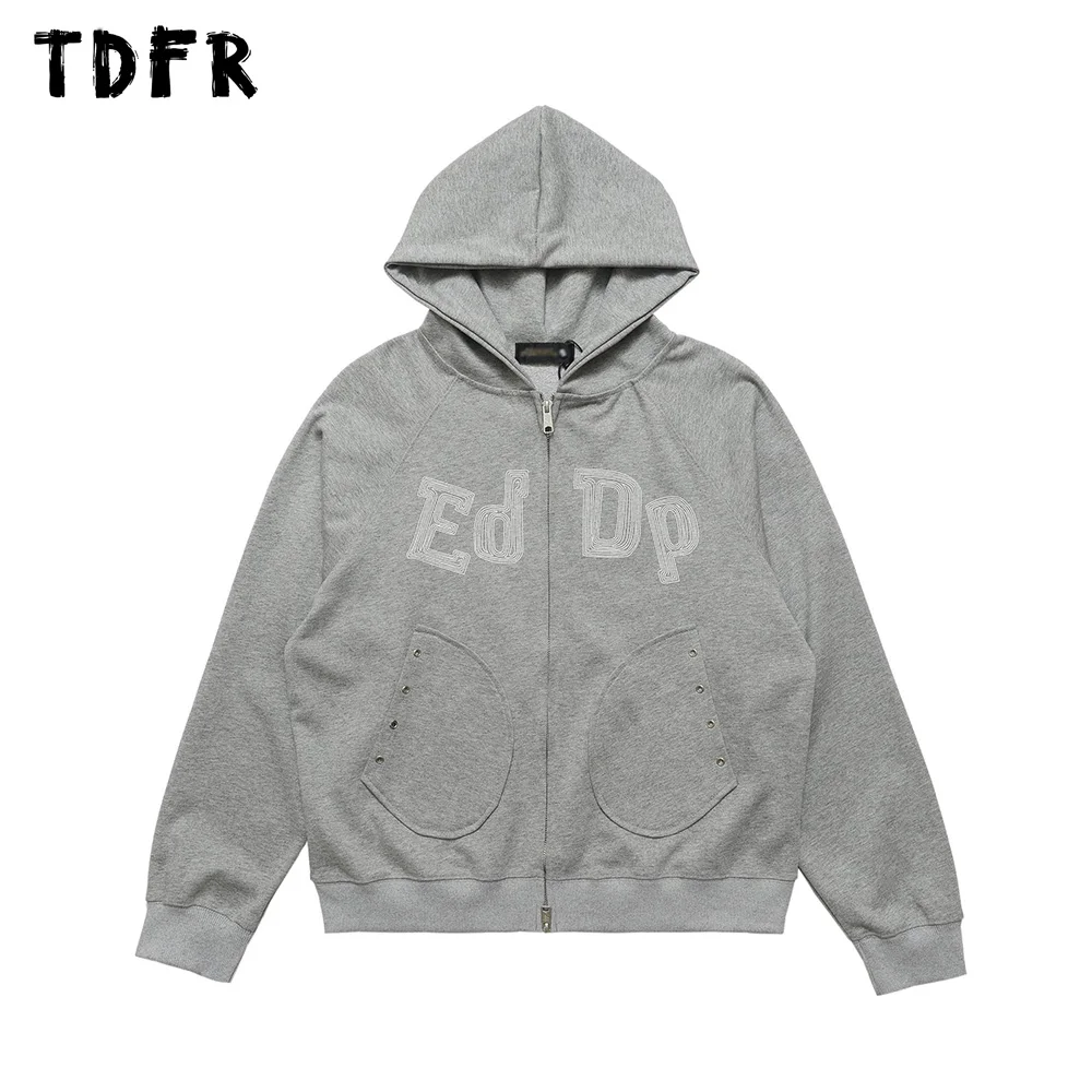 

Letter Embroidery Hooded Sweatshirts Mens Autumn Pocket Casual Long Sleeve Zipper Sweatshirts Outerwear Men