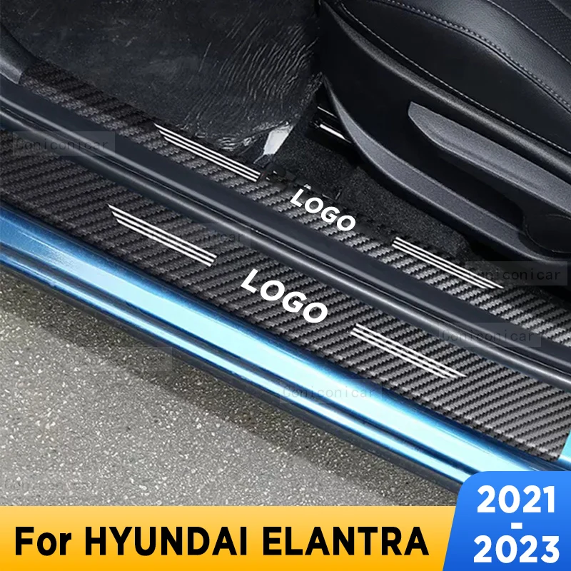 

Car Door Sills Scuff Plate Threshold Protector Interior Imitation Carbon Fiber Sticker Accessories For Hyundai Elantra 2021-2023