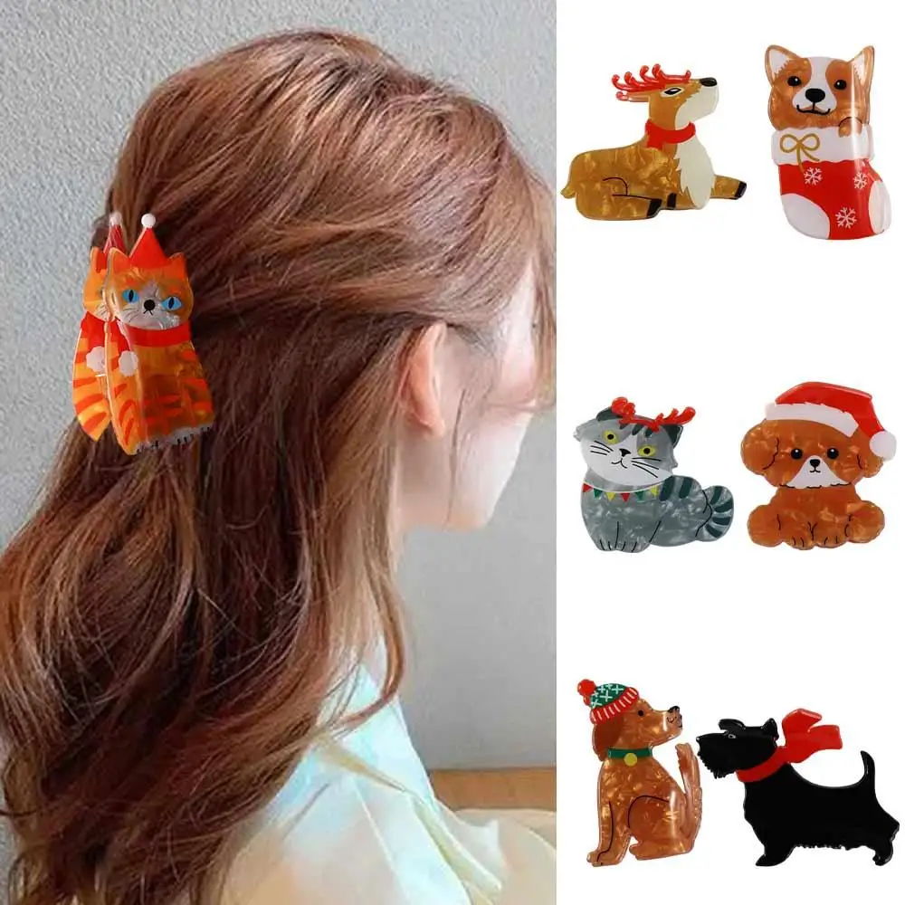 

Puppy Animal Dog Hair Claw Christmas Hat Hair Clip Cartoon Cat Hair Clip Festival Headdress Grab Clip Christmas Elk Shark Clip