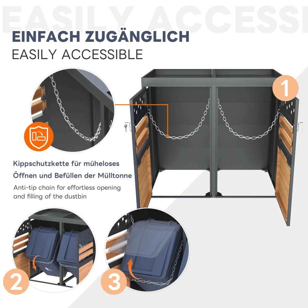PINGGO 2er-Pack Outdoor-Gartenabfallbehälter mit Pflanzendach Erweiterte Funktionalität Mülleimer 120-240L Fassungsvermögen Ohne Mülleimer – Detail 3