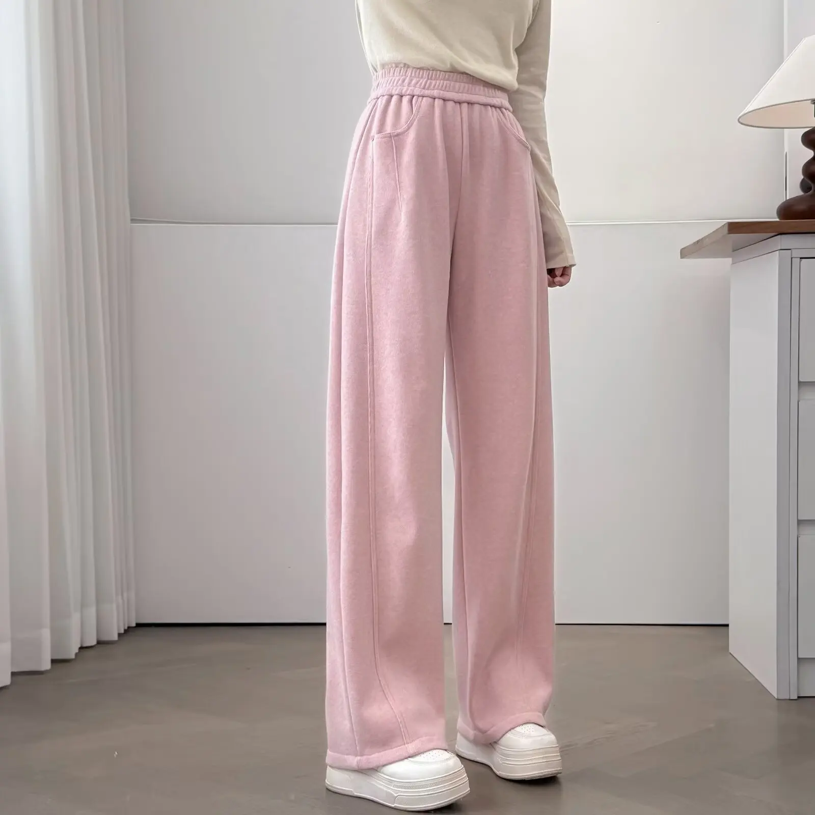 New Winter Style Elegant Fleece Warm Casual Banana Trousers XXXXL Fashion Plus Size Women's Straight Leg Pants 998