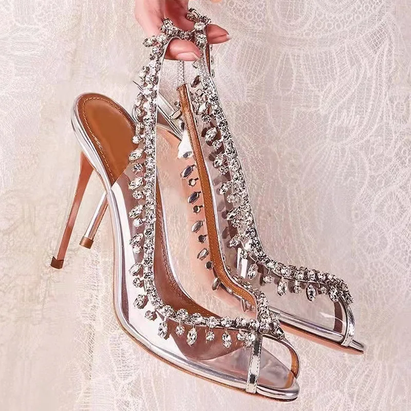 

Summer Hollow Transparent Rhinestone Thin Heel High Heel Banquet Sandals Girl