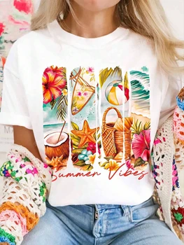 2025 casual sports women's T-shirt summer new round neck short sleeve Hawaiian loose light fabric casual women's T-shirt
