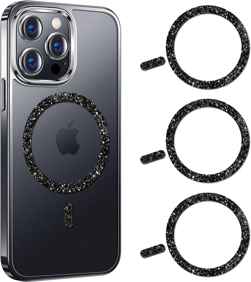 Sparkling Magnetic Ring Stickers: Wireless Charger & Phone Holder Enhancement Set (3-Pack)