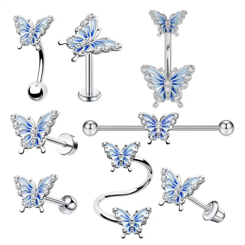 

Butterfly Cartilage Piercings Earrings Stud Industrial Barbell Twist Navel Belly Button Rings Eyebrow Lip piercing Daith Jewelr