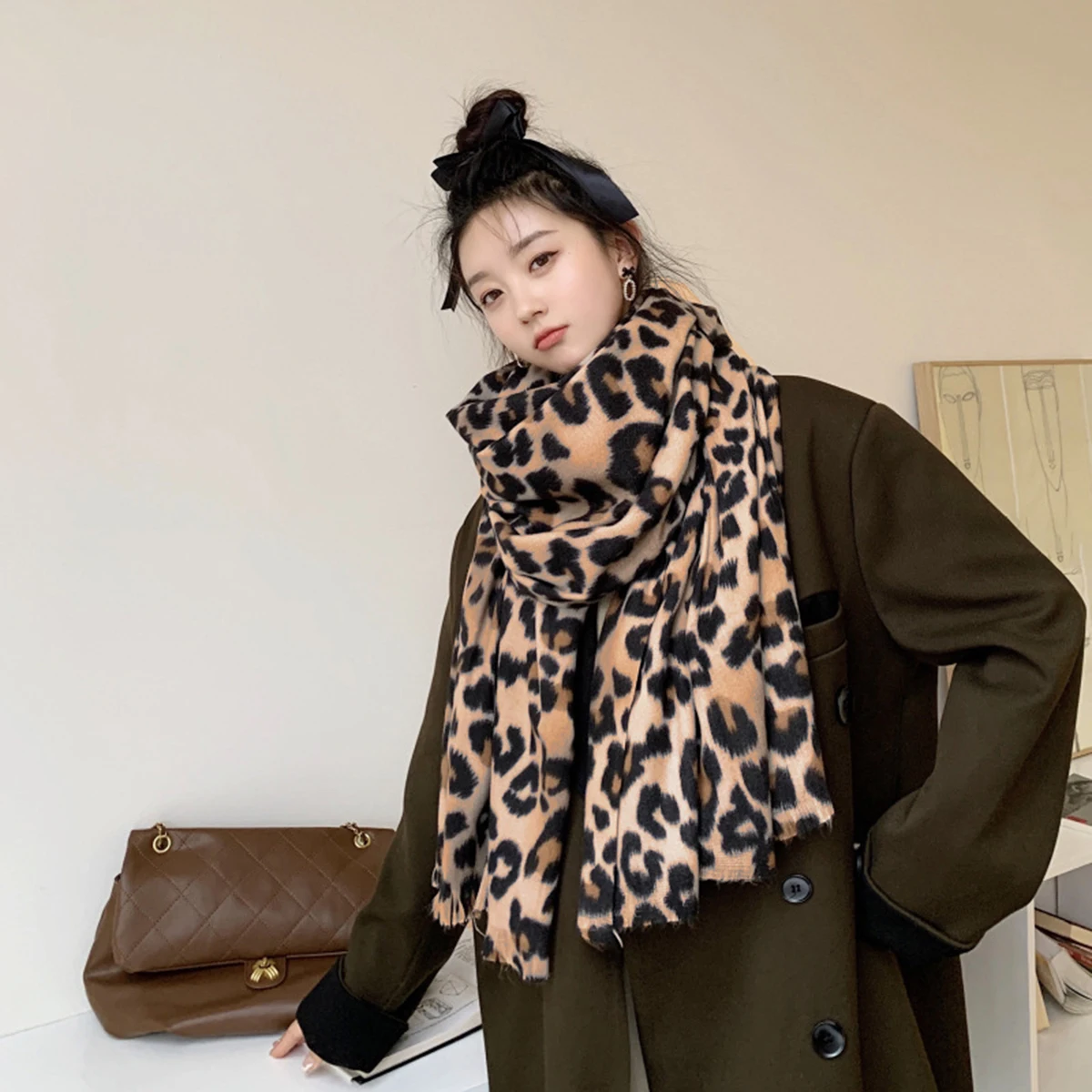 Leopard Scarf Imitation Cashmere Neckerchief For Women Winter Top Selling Scarf Neck Cover Outdoor Windproof Neckerchief 2