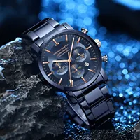 2024 New Multi functional Watch Hannah Martin Brand 46mm Blue Silver Stainless Steel Leisure Quartz Timing Watch Freee Shipping 2