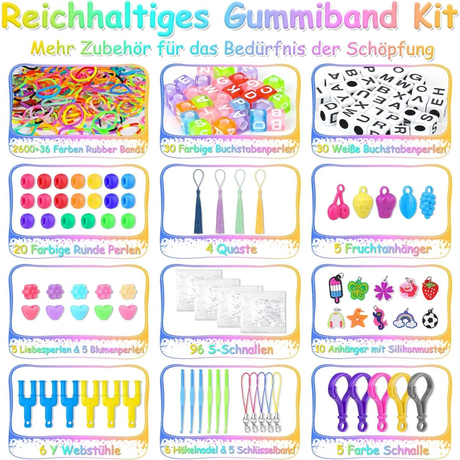 Colorful DIY Loom Bands Kit - 2700+ Pieces with 36 Grids for Creative Bracelet Making