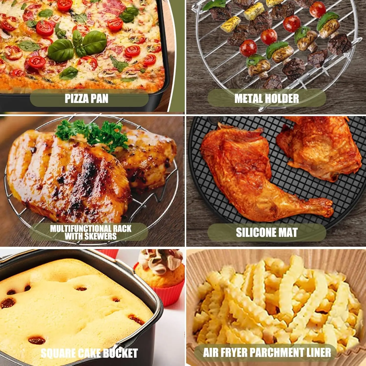 Air Fryer Accessories Square for COSORI 5.5L/6L/6.2L Inculde Air Fryer Grid Rack/Basket/Dish/Utensils