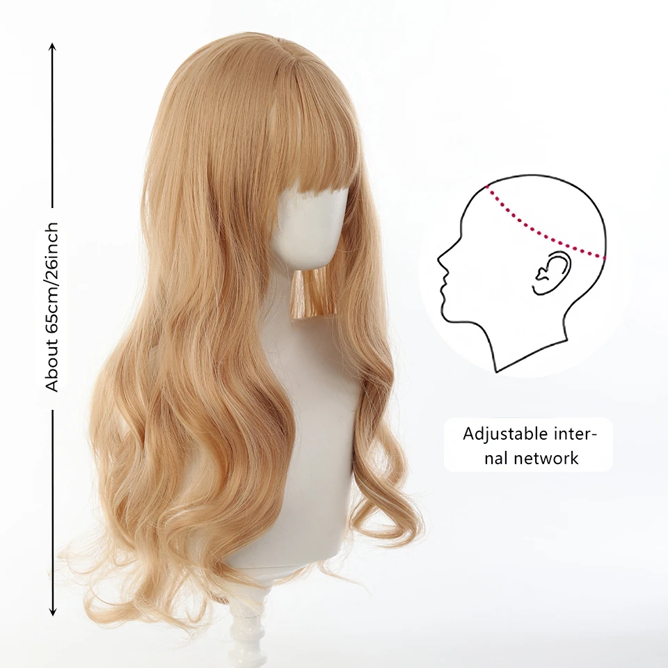 Blonde Synthetic Wigs for Women with Bangs and Natural Wave