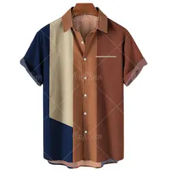 Chemises à manches courtes pour hommes, Streetwear, décontracté, rayé, à la mode, avec un bouton, chemisier imprimé numérique 3D, grande taille 5XL 