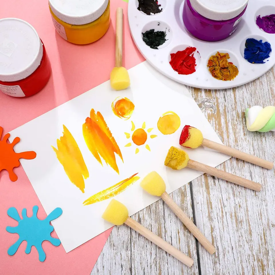 20 Pennelli Spugna Per Pittura - Con Manico In Legno, Per Bambini E Artigianato - Foto 6