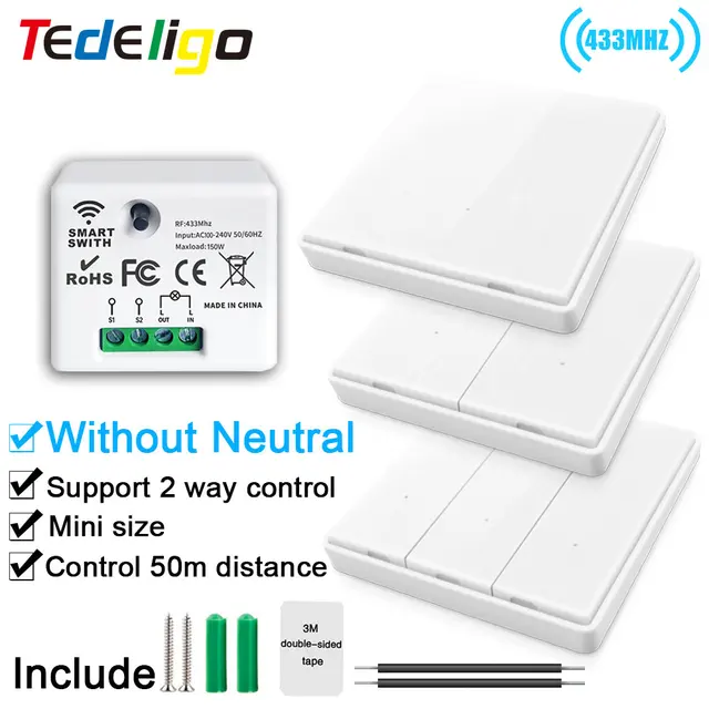 433Mhz 무선 스마트 라이트 스위치 중립 연결 없음 및 1/2/3 버튼 벽 스위치 스위치 10A 110V 220V 릴레이 수신기 조명 또는 팬 또는 가전 제품으로 사용 433Mhz 무선 스마트 라이트 스위치 중립 연결 없음 및 1/2/3 버튼 벽 스위치 스위치 10A 110V 220V 릴레이 수신기 조명 또는 팬 또는 가전 제품으로 사용