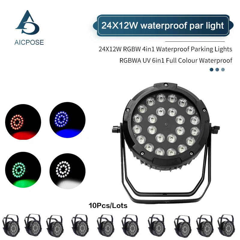 

10Pcs/Lots 24x12W RGBW / 24x18W RGBWA+UV 6 in 1 LED Waterproof Par Light DJ Disco Equipment Outdoor Performance Lighting