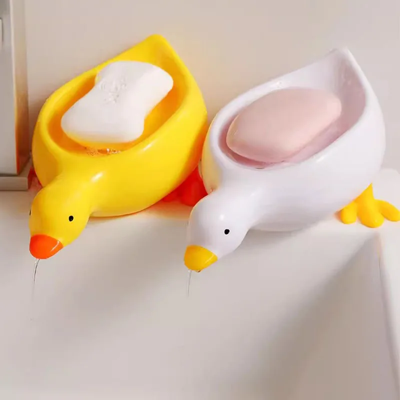 Soap Tray Self-draining Soap Rack Cute Duck-shaped Creative Rack for Shower Bathroom Kitchen Tub Sink Tray Bracket Bathroom soap rack