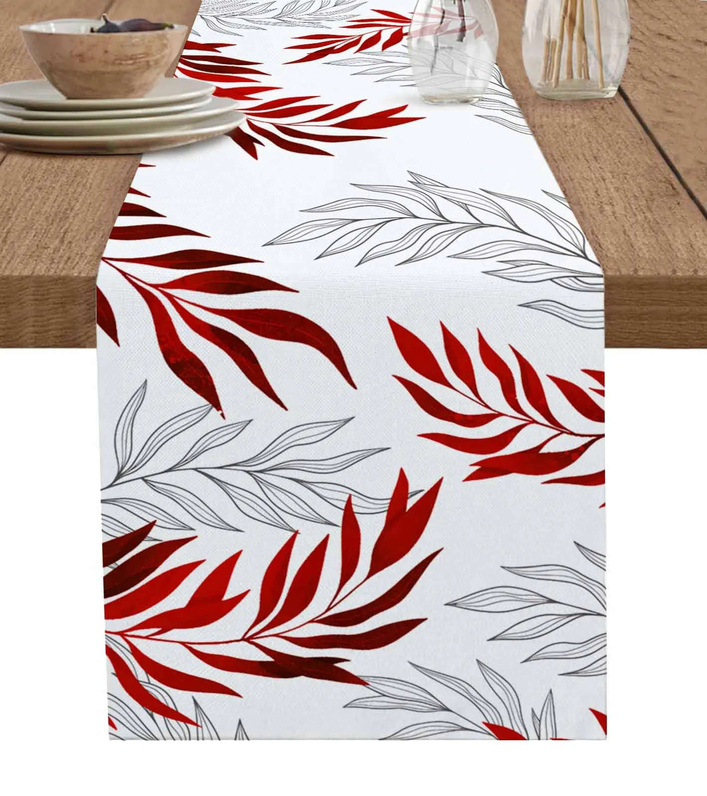 

Willow Leaf Lines In Red Table Runner Party Dining Table Cover Cloth Placemat Napkin Home Kitchen Decor