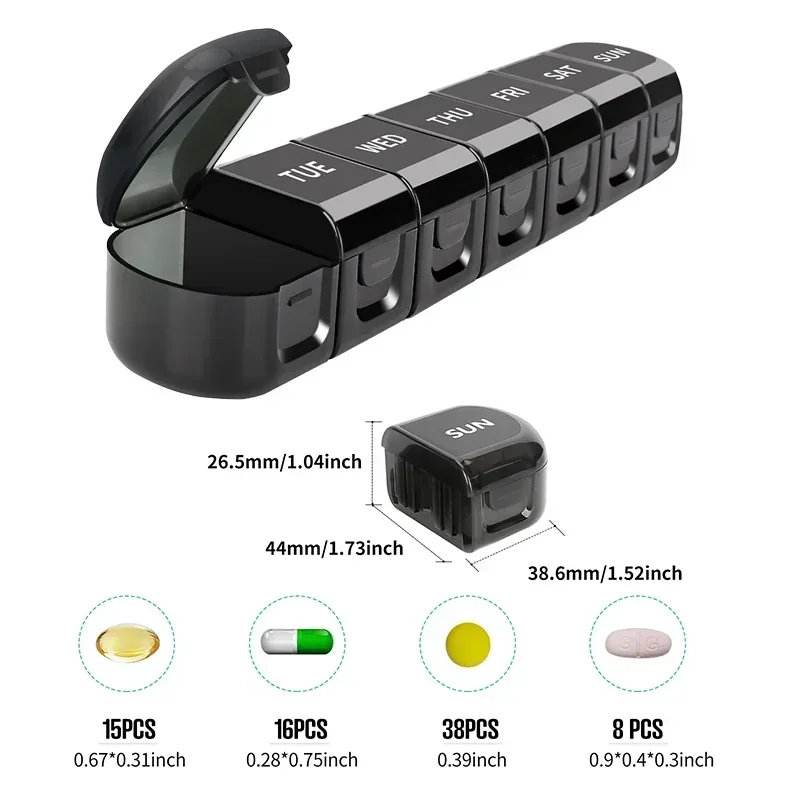 Organizzatore Medicinali 7 Giorni Portapillole Settimanale Da Viaggio - 7 Giorni, 1 Comparto Al Giorno, Trasparente, Mini Formato Portapillole 6 Scomparti - Foto 6