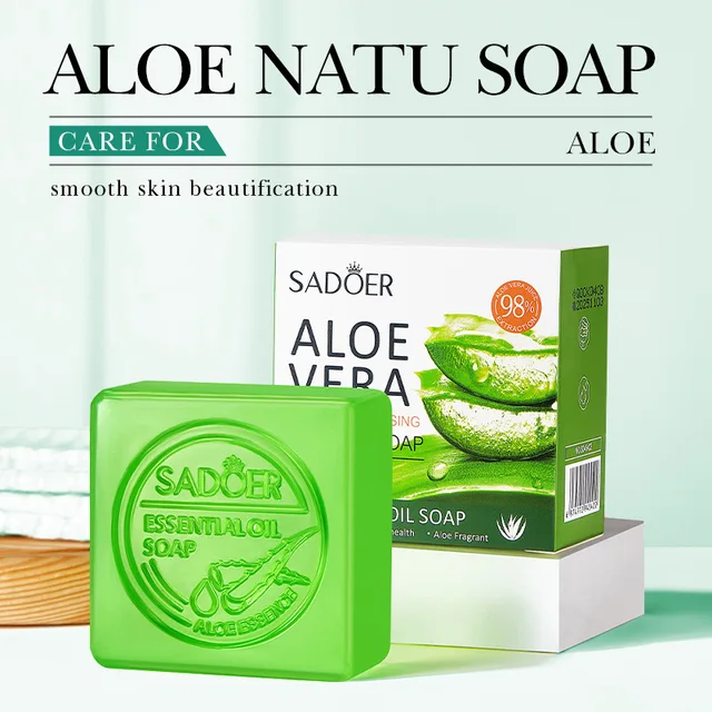 1/2pcs SADOER Aloe Facial Soap Face Wash Foam Facial Cleanser Moisturizing Hydrating Oil Control Body Bathing Handmade Soap 2