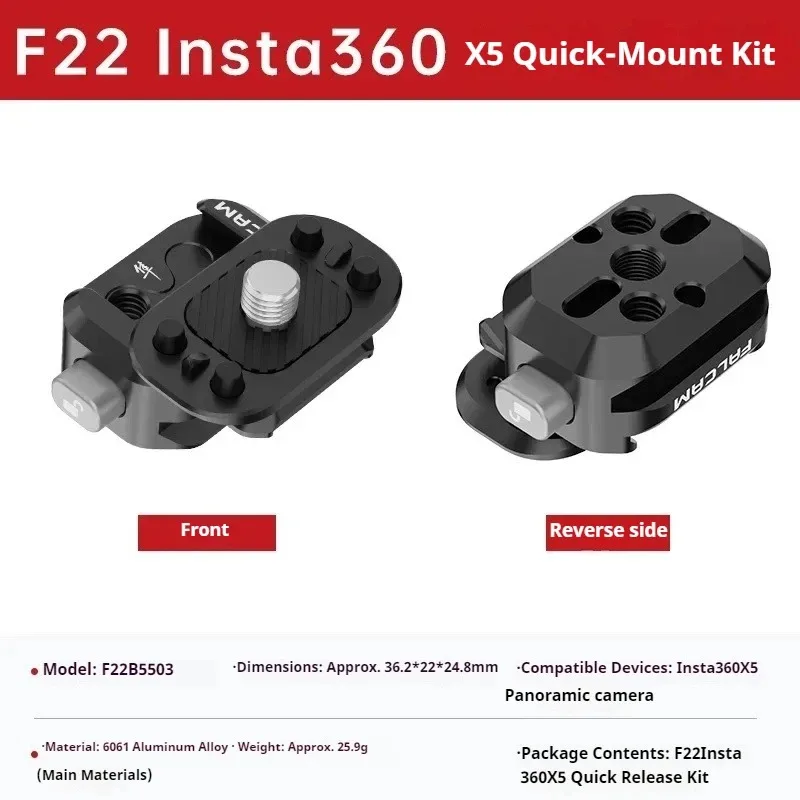 FALCAM F22 Insta360 X5용 퀵 설치 보드, 파노라마 스포츠 카메라 스키 윙 장착 비행 촬영 전용