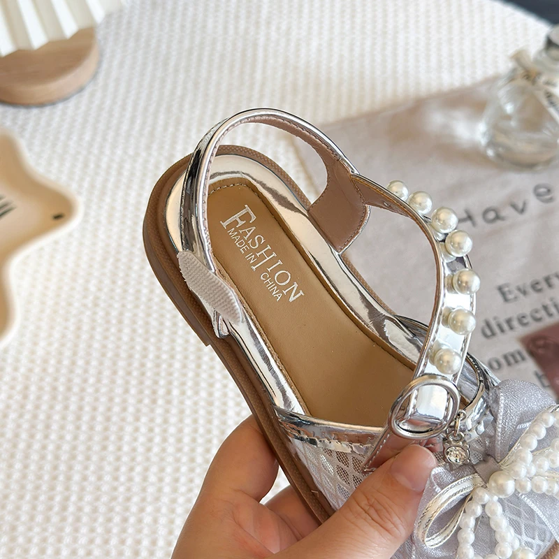 Girls Metallic Sandals Summer Beach Shoes