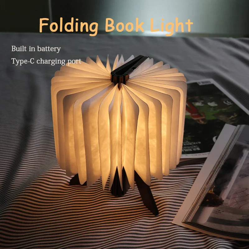 Folding-Book-Light-LED-Creative-Night-Light-Rechargeable-R-shaped-Wood ...
