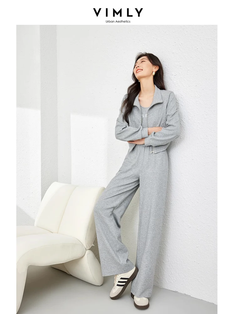 Vimly Black Three Piece Suit for Women Zipper Jacket Tank