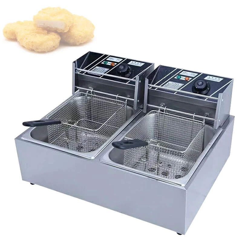

Electric Deep Fryer w/Dual Removable Tanks Commercial Countertop Fryer for Chicken French Fries Frying Chips