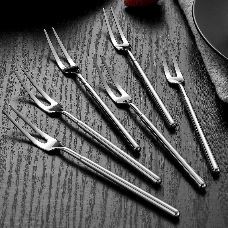304 Stainless Steel Fruit Fork Cake Dessert Fruit Picks Mooncake Pick for Parties Events Party Kitchen Tableware