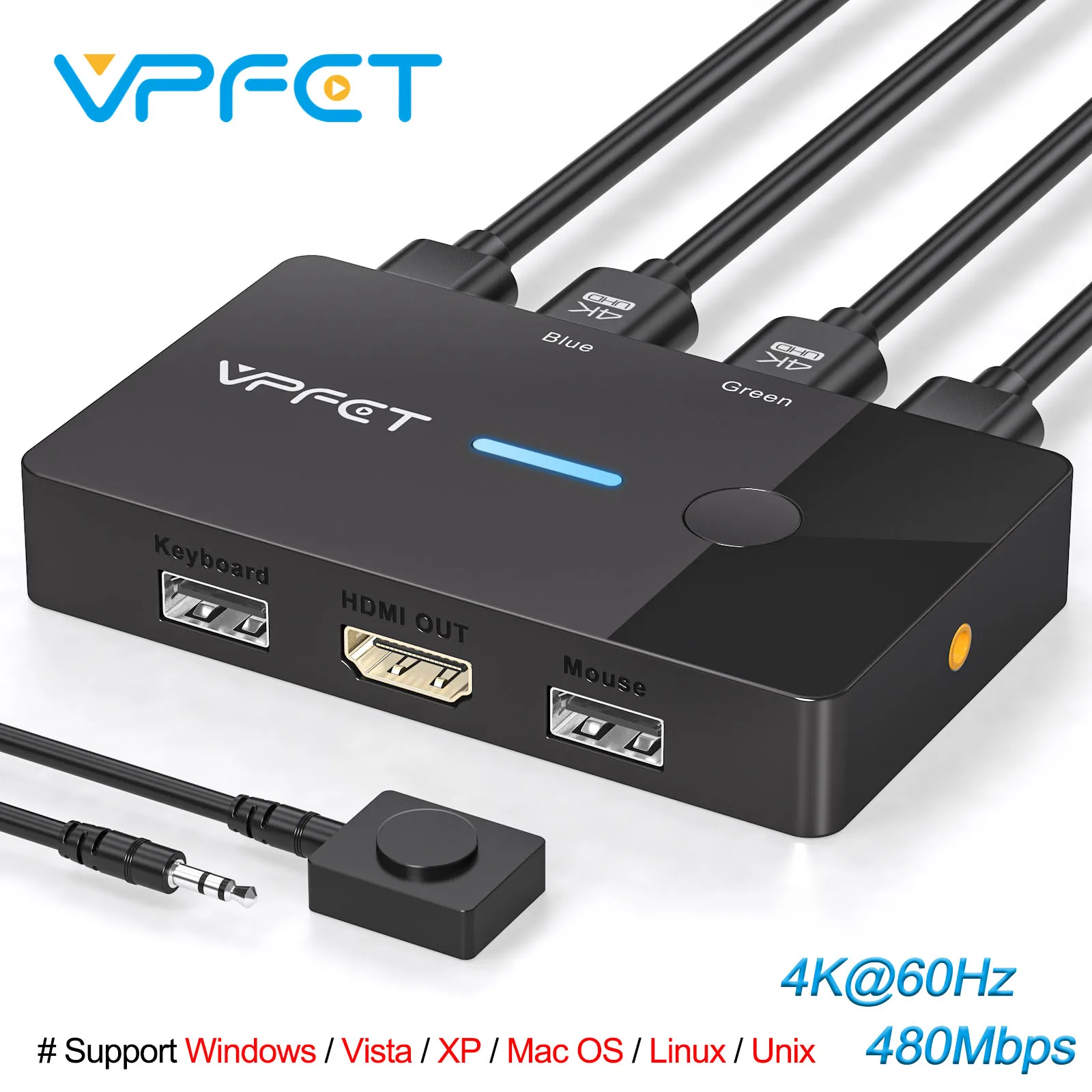 Ultra HD HDMI KVM Switch for Dual Computer Control with USB Hub – Plug and Play, No External Power Needed