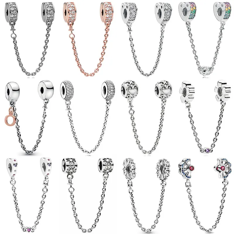 

Fashion Arcs Of Love Enchanted Heart Shining Elegance Floral Safety Chain Charm 925 Sterling Silver Beads Fit Bracelet Jewelry