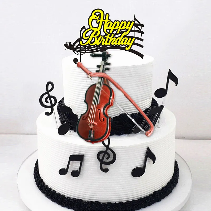 Violin Cake Topper Mini Fiddle Ornament Musical Instrument Cake Decors For Vintage Classical Music Birthday Party Decorations
