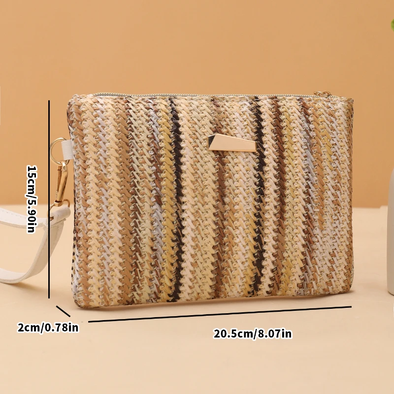 Pochette In Paglia Intrecciata Fatta A Mano Per Donna - Borsa Mare Elegante Per Spiaggia E Serate Estive - Beige