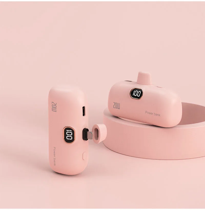 mini banco de energía tipo c de 5000mAh, Cable incorporado, cargador móvil portátil, cargador rápido, cápsula de batería de repuesto, banco de energía para iPhone » mini banco de energía tipo c de 5000mAh