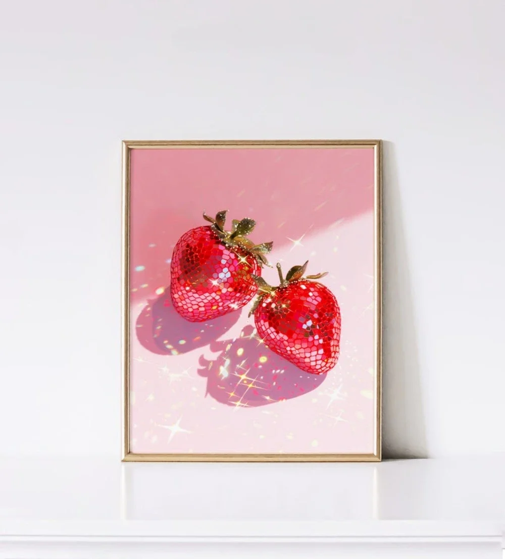Pink Disco Strawberry Art - Fashionable Frameless Canvas Wall Decor Poster